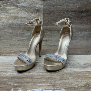 Dream Paris Teaser-3 Gold Pearl Open Toe Stiletto Platform Pump Women's Size 6